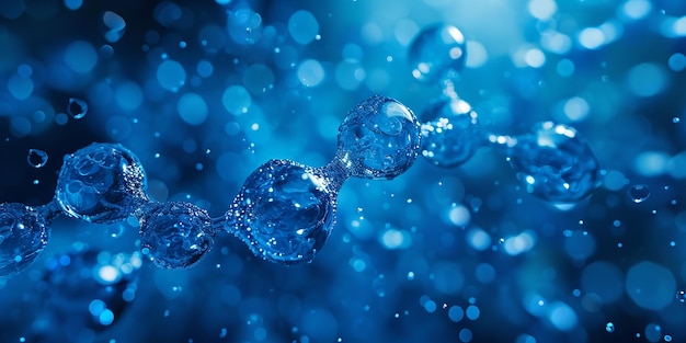 Sfondio della struttura atomica della molecola blu con colore blu vibrante AI generativa