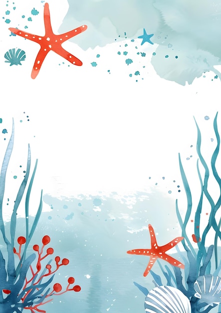 Sfondio della vita marina con stelle di mare e alghe marine