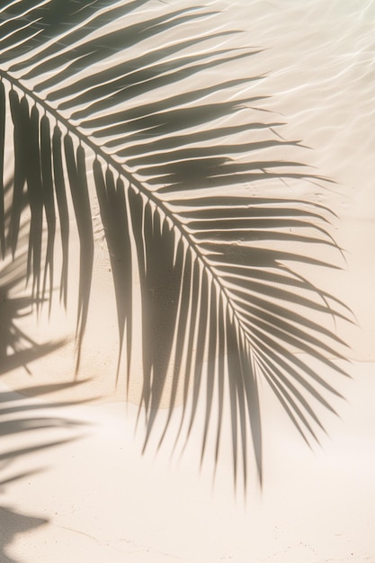 Sfondio delle vacanze estive con ombra di foglia di palma tropicale sulla spiaggia di sabbia bianca