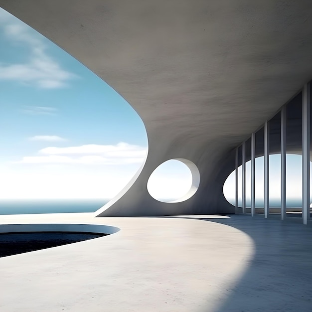 Sfondio di architettura astratta illustrazione 3D dell'interno di un edificio circolare bianco