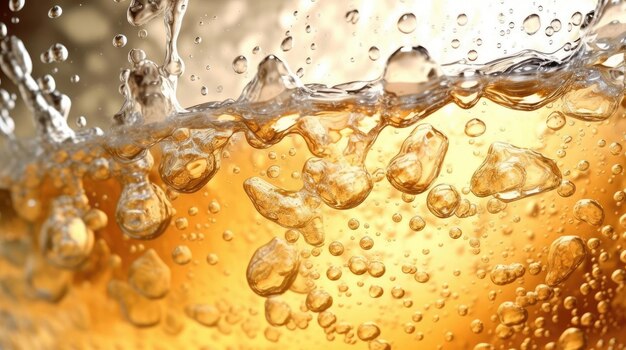 Sfondio di birra dorata leggera con bolle e schiuma