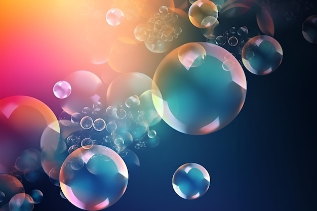 Sfondio di bolle di sapone astratte bolle di sabbia trasparenti e colorate realistiche con riflesso dell'arcobaleno su uno sfondo di colore rosa viola alla moda belle bolle di soap rosa a sfondo galleggiante