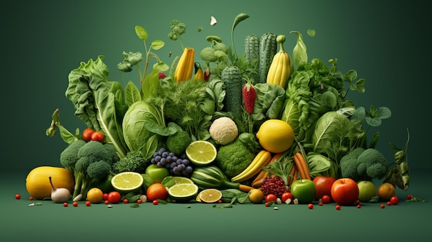 Sfondio di cibo sano con verdure e frutta fresche render 3D generare AI