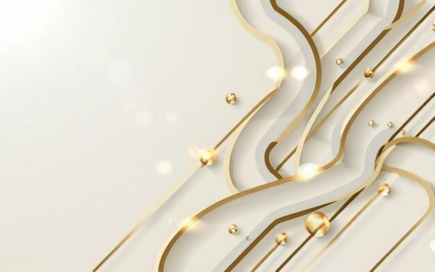Sfondio di colore crema di lusso con elementi di linea dorata e decorazione con effetto di luce curva e bokeh