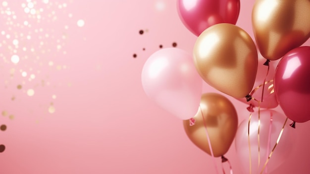 Sfondio di compleanno con palloncini rosa e dorati