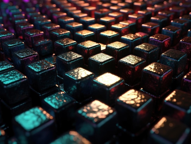 Sfondio di cubi metallici futuristici Griglia di mosaico geometrico astratto Modello di piastrelle quadrate Tecnologia di IA generativa