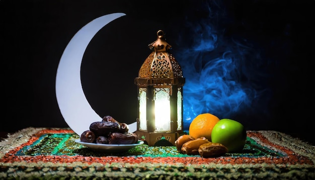 Sfondio di Eid Mubarak Tradizionale lampada a forma di cuore del Ramadan con tema di mezzaluna