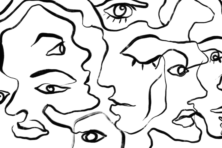 Foto sfondio di faccia astratto png, disegno nero, sfondo trasparente