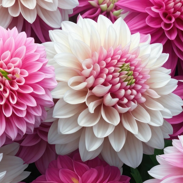 Sfondio di fiori di dalia rosa e bianchi Closeup