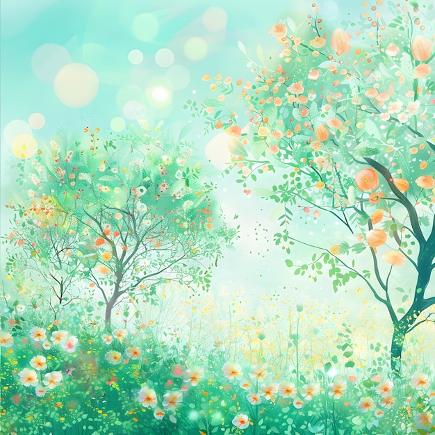 Sfondio di fiori di primavera con effetto bokeh Illustrazione vettoriale