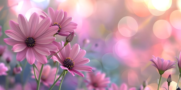 Sfondio di fiori rosa con effetto bokeh Bella scena naturale Ai Generato