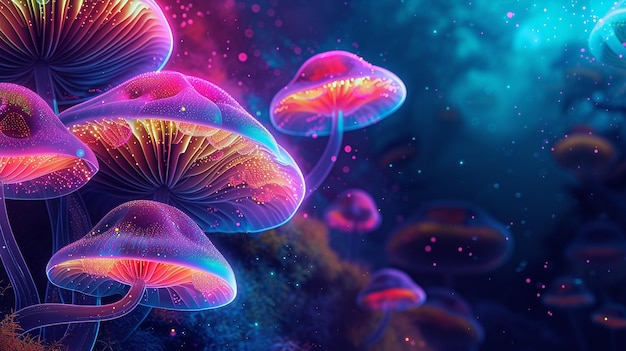 Sfondio di funghi magici luminosi al neon