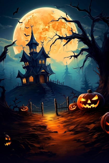 Sfondio di Halloween casa infestata e luna piena