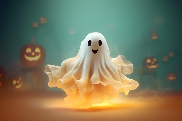 Sfondio di Halloween con fantasma e zucche