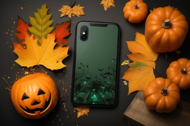 Sfondio di Halloween con telefono con spazio di copia