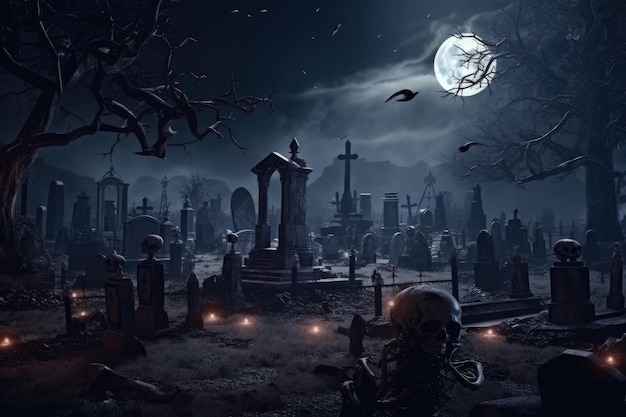 Sfondio di Halloween con un cimitero oscuro e inquietante AI generativa