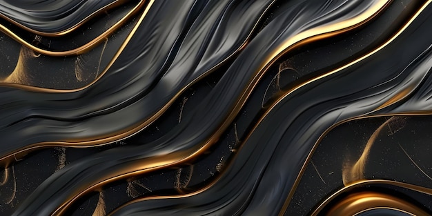 Sfondio di lusso nero con linee dorate e scintille Ai Generato