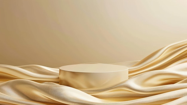 Sfondio di lusso per il branding e la presentazione del prodotto Podium di colore beige su tessuto dorato ondata volante