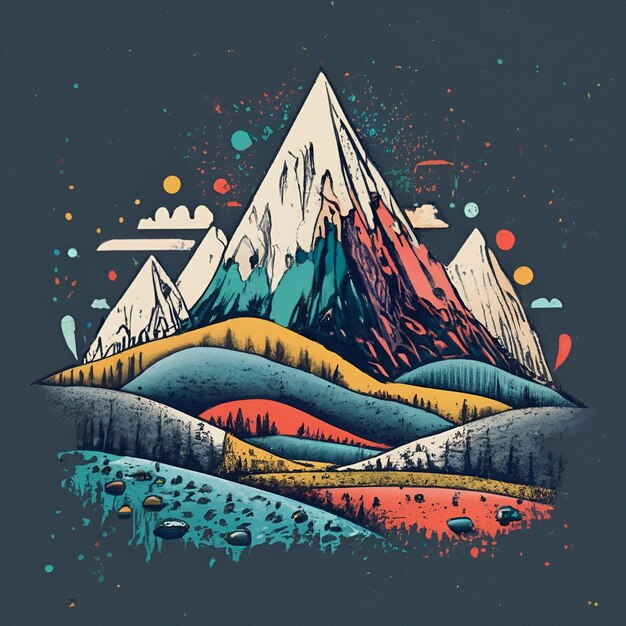 Sfondio di montagna astratto Vector T Shirt Design Digital Art Wallpaper