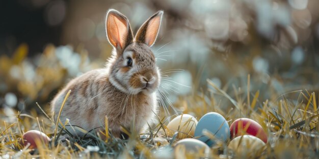 Sfondio di Pasqua con coniglio e uova IA generativa