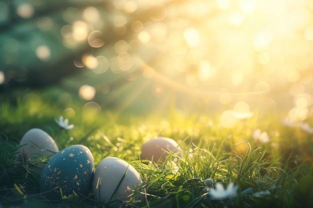 Sfondio di Pasqua con uova colorate alla luce del sole