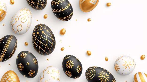 Sfondio di Pasqua con uova nere e dorate illustrazione 3D