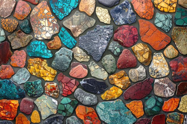 Sfondio di pietre e mosaici colorati visti dall'alto