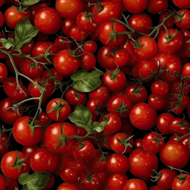 Sfondio di pomodori ciliegino con ramoscelli in primo piano