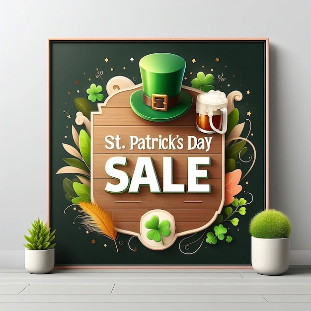 Sfondio di St Patrick's Day Annunci pop-up di vendita di St Patricks Day con uno spazio di copia di scheda in legno