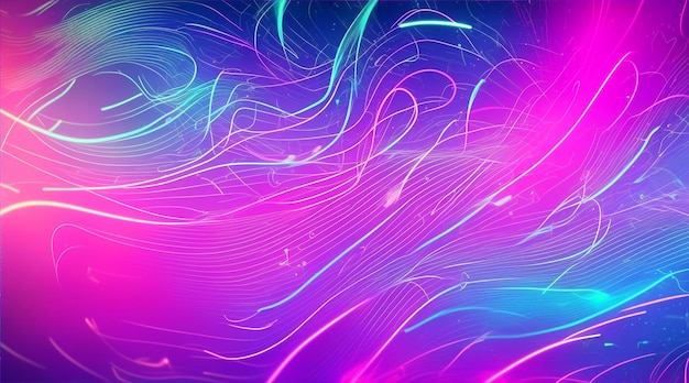 Sfondio di striscione futuristico astratto con linee d'onda curve fluenti di neon blu rosa luminoso