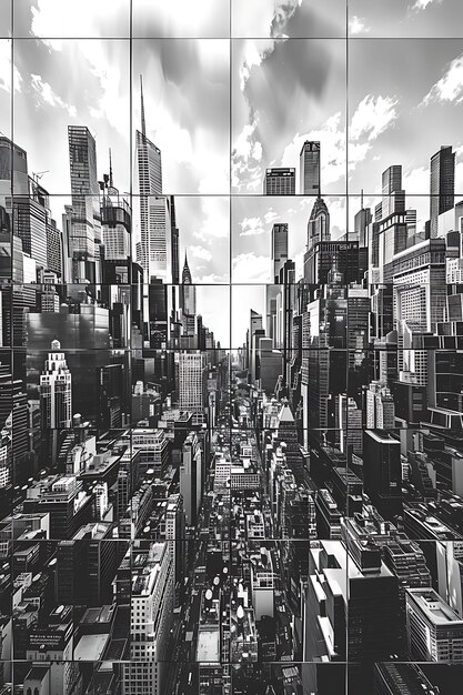 Sfondio di tessuta di vetro speculare con fotografie del paesaggio cittadino Reflective Collage Layout Nice Art