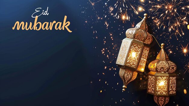 Sfondio Eid Mubarak con stella e luna disegno luminoso islamico con disegno dorato Eid Mubarik