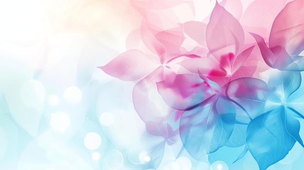 Sfondio elegante con gradiente rosa e blu morbido e foglie traslucide