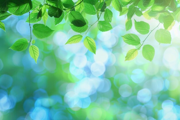 Sfondio estivo blu verde fogliame sfocato natura giorno soleggiato botanica sfocamento colori vivaci