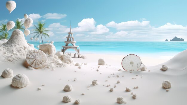 Sfondio estivo con ombrello di sabbia a tema spiaggia