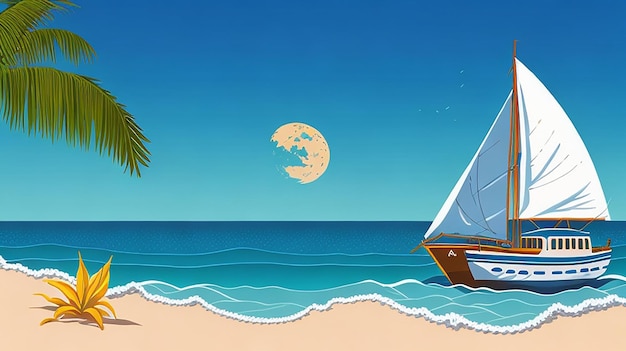 Sfondio estivo con vista sulla spiaggia con barche a vela