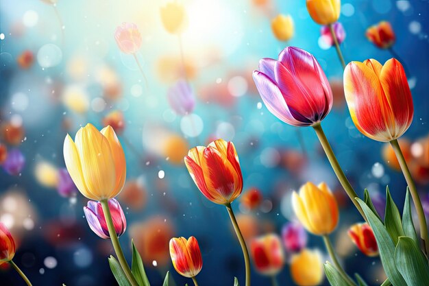 Sfondio festivo con fiori di tulipano luminosi e colorati