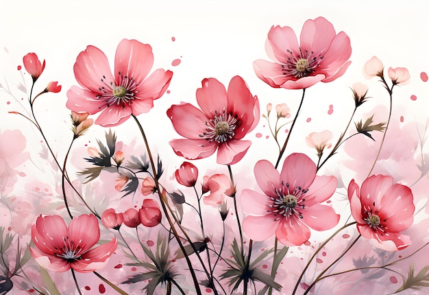 Sfondio floreale ad acquerello con fiori di sakura rosa dipinto a mano Illustrazione ad acquarello