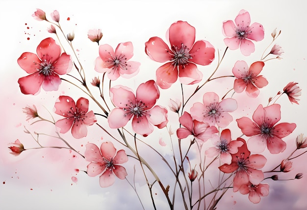 Sfondio floreale ad acquerello con fiori di sakura rosa dipinto a mano Illustrazione ad acquarello