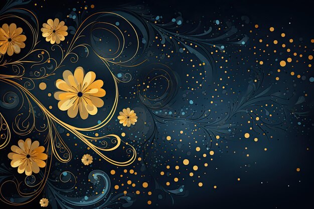 Sfondio floreale astratto con fiori dorati e vortici Illustrazione vettoriale