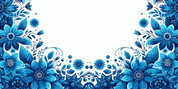 Sfondio floreale blu con fiori e foglie Confine floreale Illustrazione vettoriale