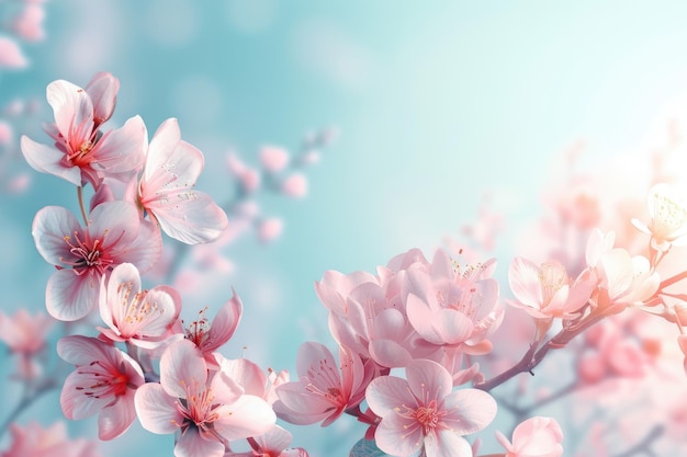 Sfondio floreale primaverile con rami di albicocche in fiore e cielo