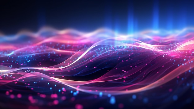 Sfondio futuristico astratto con linee d'onda ad alta velocità in movimento di neon blu rosa luminoso