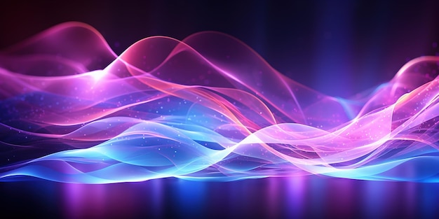 Sfondio futuristico astratto con neon luminoso viola e blu che muove linee d'onda ad alta velocità e luci bokeh Visualizzazione di onde sonore Trasferimento di dati