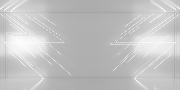 Sfondio futuristico bianco astratto con effetto luminoso al neon rendering 3D