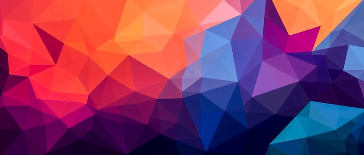 Sfondio geometrico astratto con colori vivaci e forme dinamiche che creano profondità e movimento