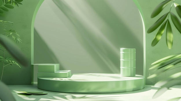 Sfondio geometrico verde minimo astratto con podio del prodotto