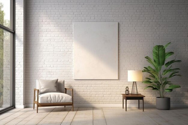 Sfondio interno casa luce render casa decorazione appartamento mattoni mock up telaio parete