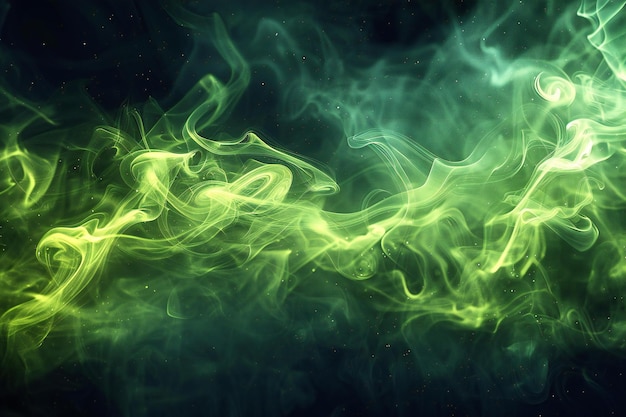 Sfondio luminoso verde astratto con sfondo nero fumoso spazio di copia per l'obiettivo grandangolare del testo