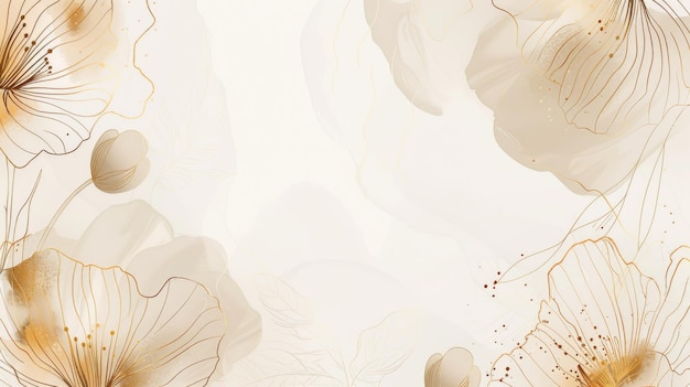 Sfondio moderno per banner, poster, web e imballaggi Carta da parati in stile minimal di lusso con fiori d'arte a linea dorata e foglie botaniche